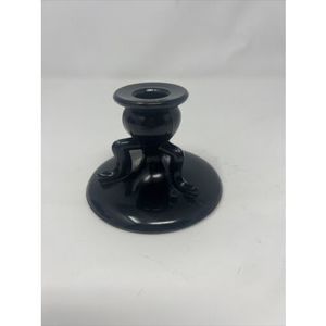 VTG BLACK GLASS CANDLESTICK HOLDER CANDLE HOLDER ROUND BASE SINGLE